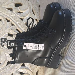 New! Size 9 Madden NYC Lug Combat Boots Black Zip up Lace up